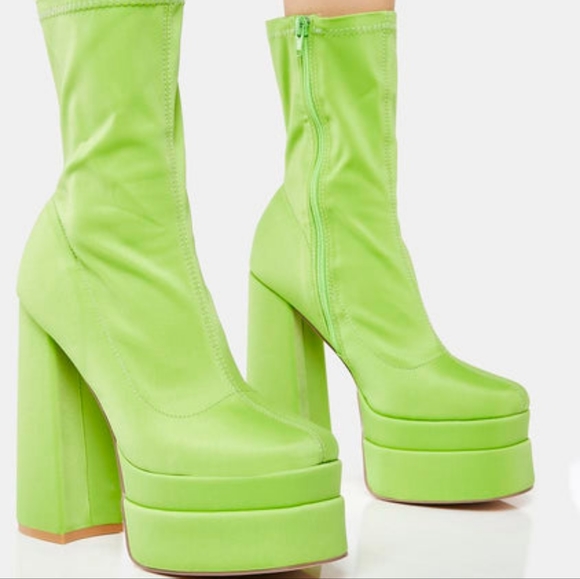 Dolls Kill Shoes - Lime Platform Heeled Boots